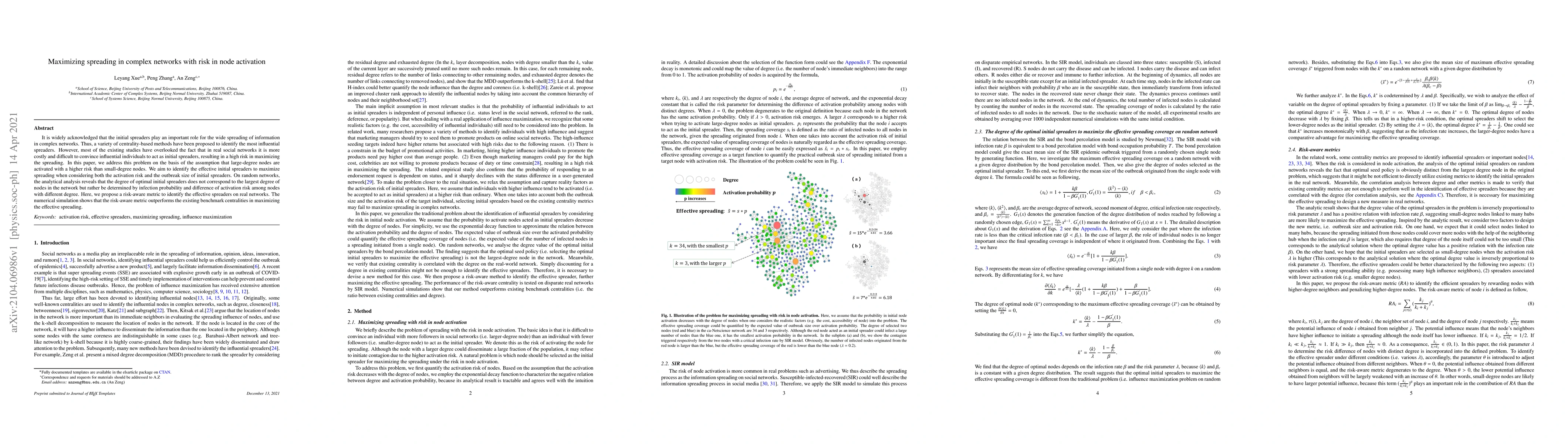 Thumbnail for Maximizing spreading in complex networks with risk in node activation