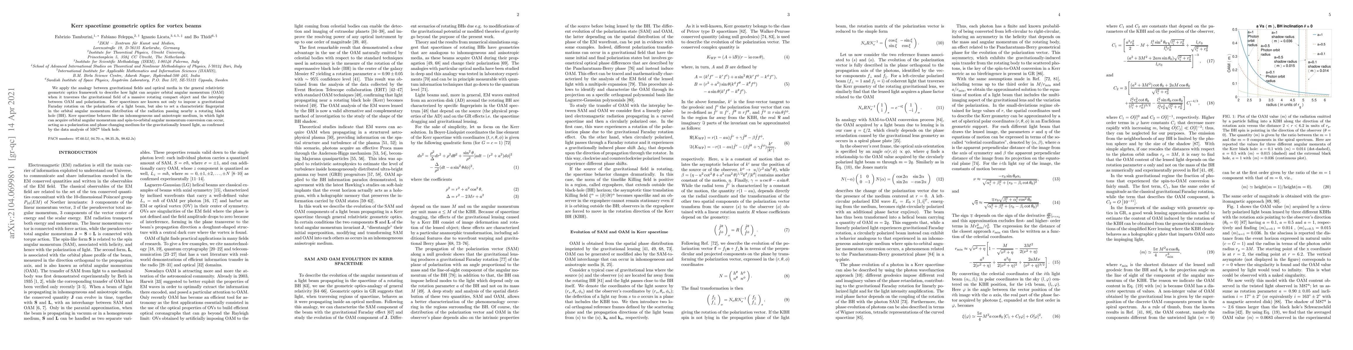 Thumbnail for Kerr spacetime geometric optics for vortex beams