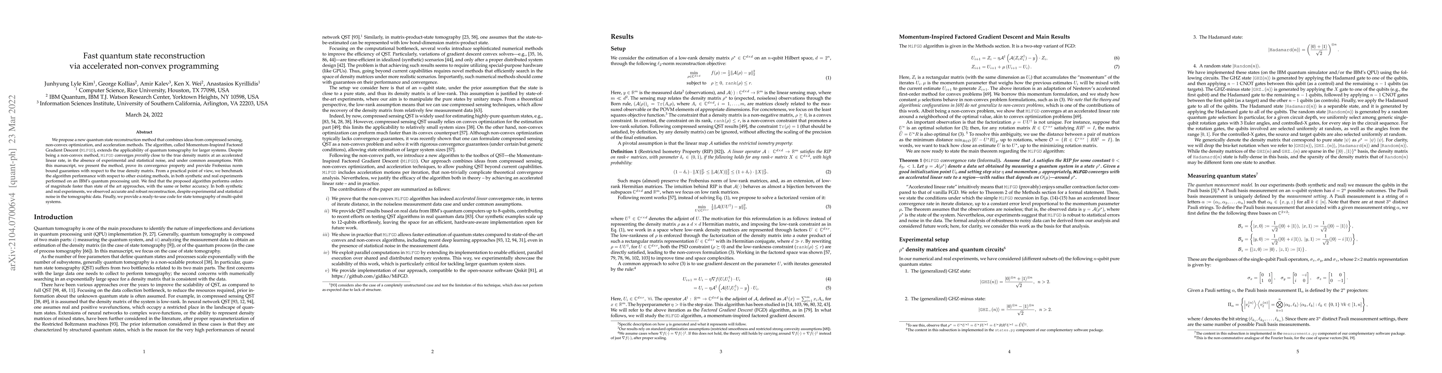 Thumbnail for Fast quantum state reconstruction via accelerated non-convex programming