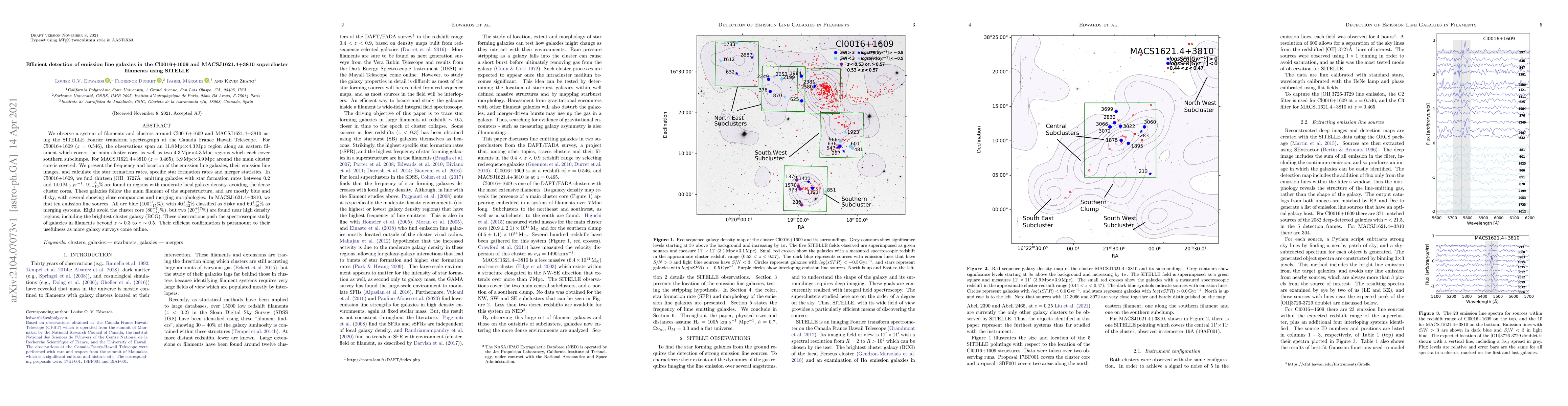 Thumbnail for Efficient detection of emission line galaxies in the Cl0016+1609 and
  MACSJ1621.4+3810 supercluster filaments using SITELLE