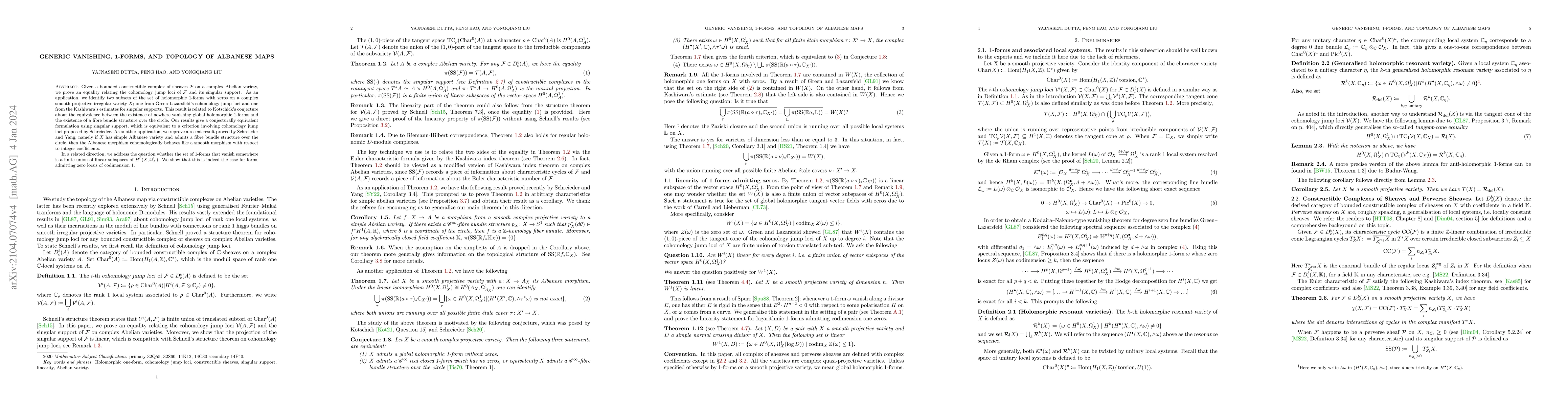 Thumbnail for Generic Vanishing, 1-forms, and Topology of Albanese Maps