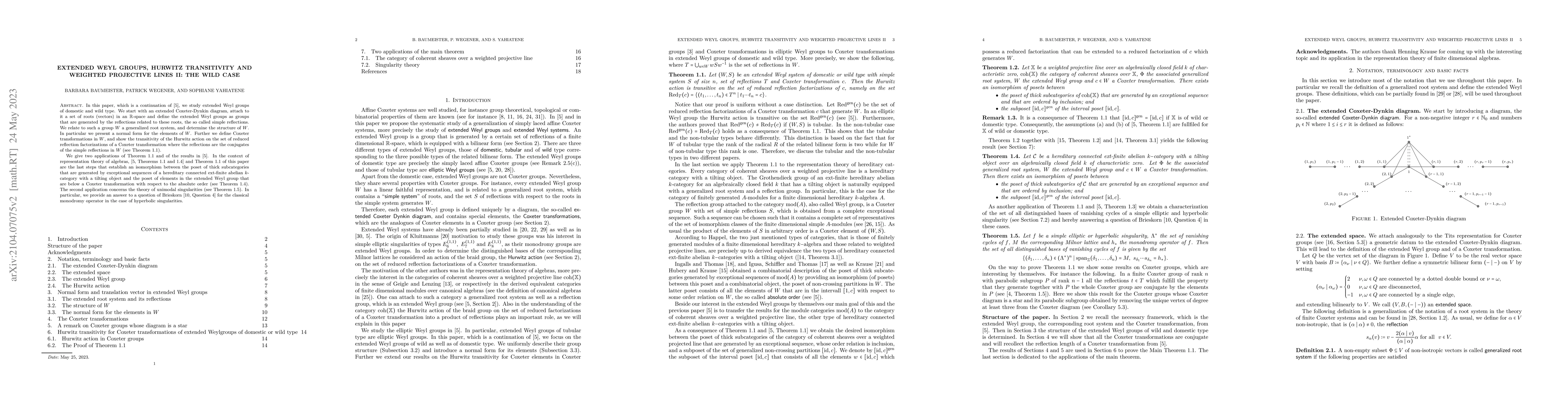 Thumbnail for Extended Weyl groups, Hurwitz transitivity and weighted projective lines
  II: The wild case
