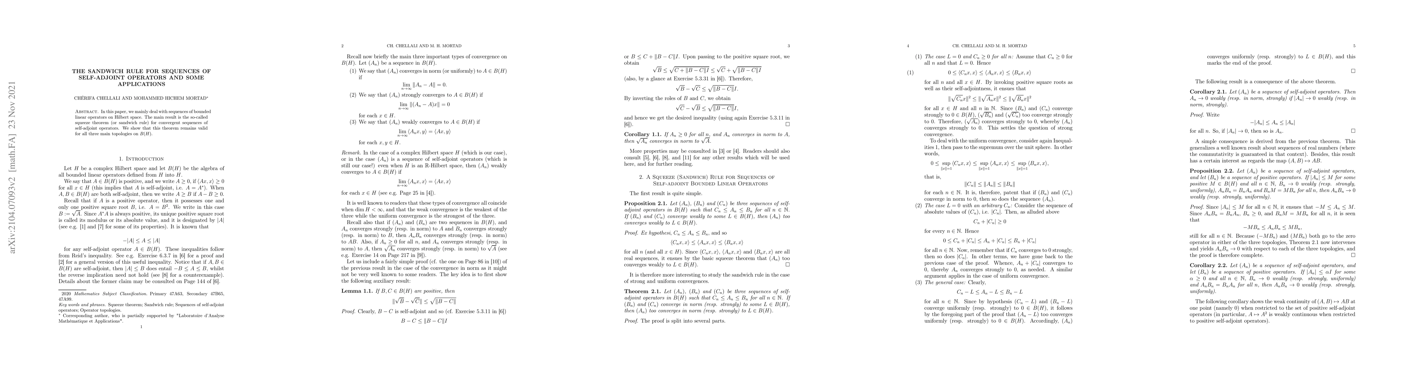 Thumbnail for The sandwich rule for sequences of self-adjoint operators and some
  applications