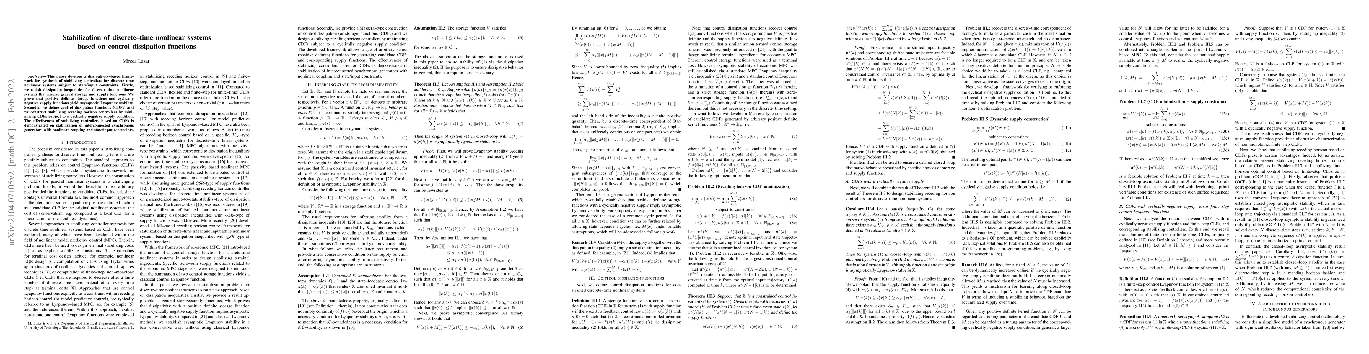 Thumbnail for Stabilization of discrete-time nonlinear systems based on control
  dissipation functions
