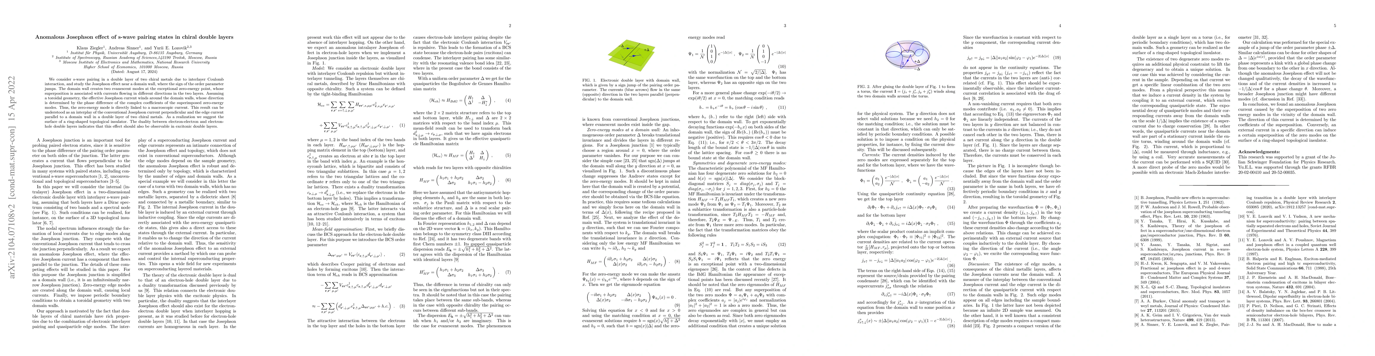 Thumbnail for Anomalous Josephson effect of s-wave pairing states in chiral double
  layers