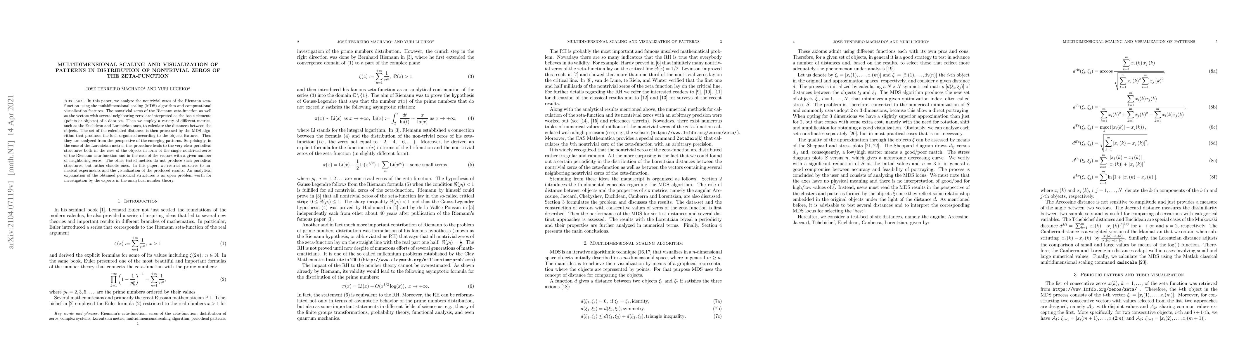 Thumbnail for Multidimensional scaling and visualization of patterns in distribution
  of nontrivial zeros of the zeta-function