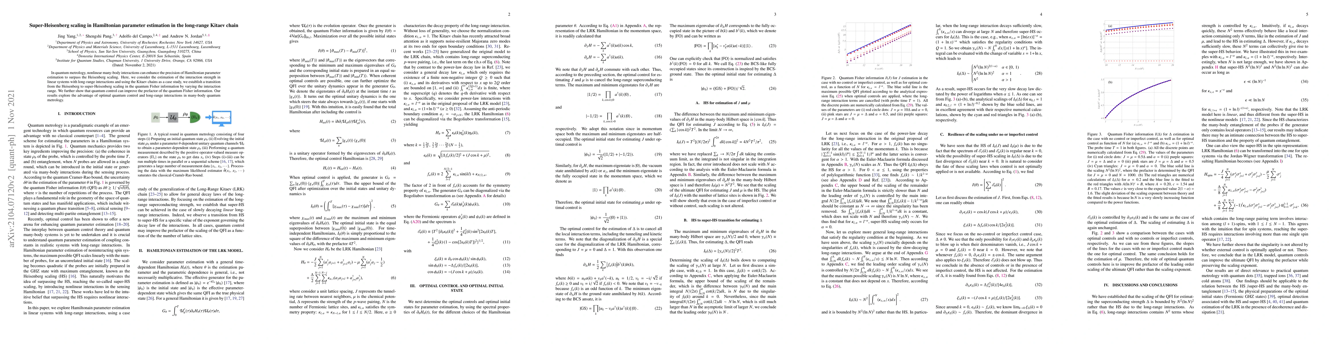 Thumbnail for Super-Heisenberg scaling in Hamiltonian parameter estimation in the
  long-range Kitaev chain