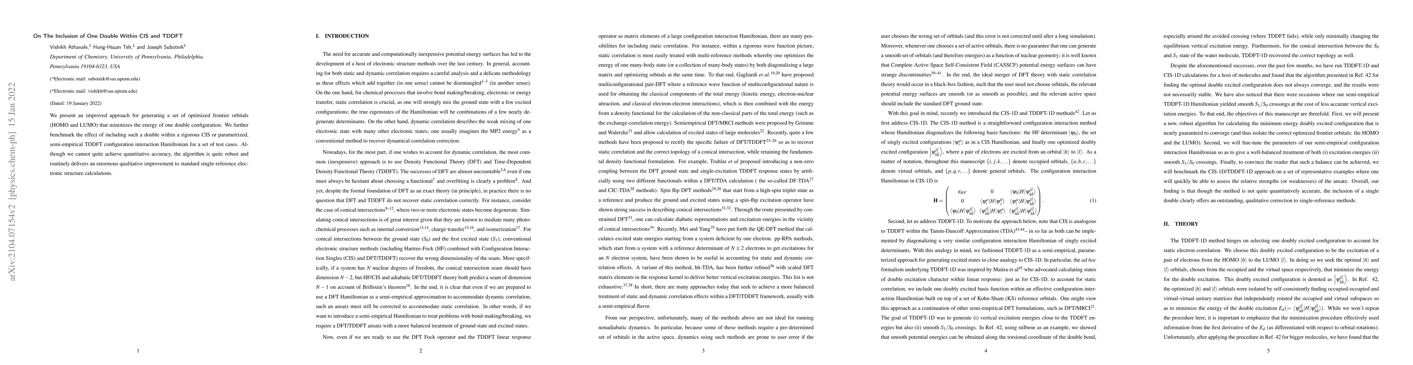 Thumbnail for On The Inclusion of One Double Within CIS and TD-DFT