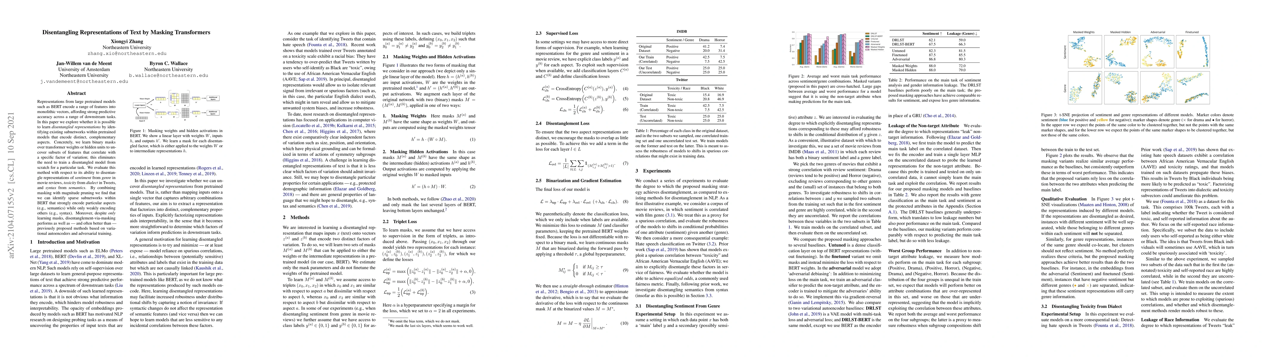 Thumbnail for Disentangling Representations of Text by Masking Transformers
