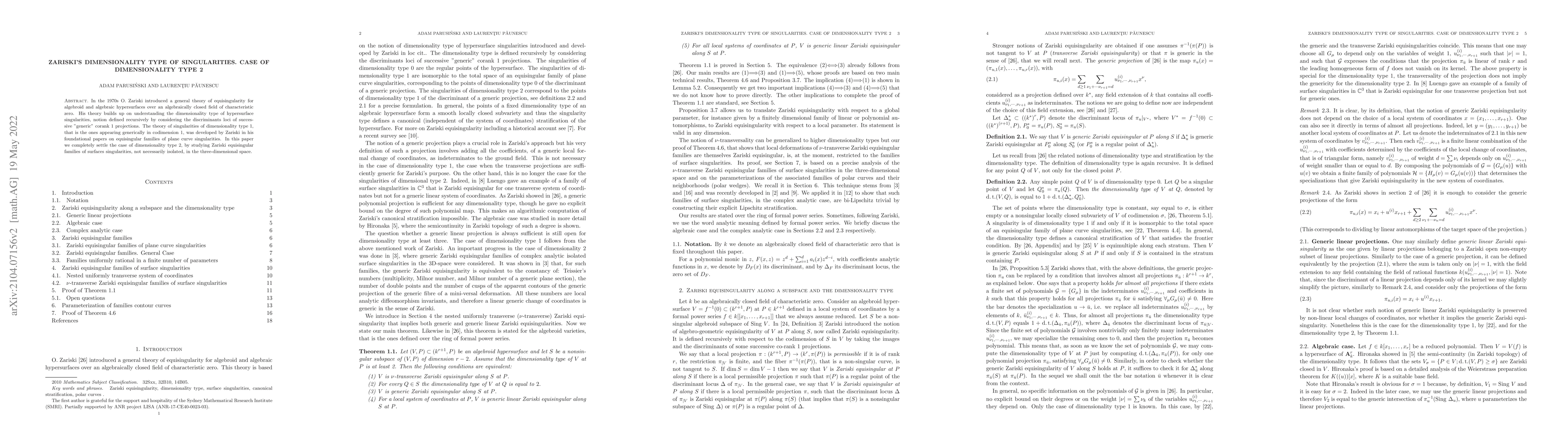 Thumbnail for Zariski's dimensionality type of singularities. case of dimensionality
  type 2