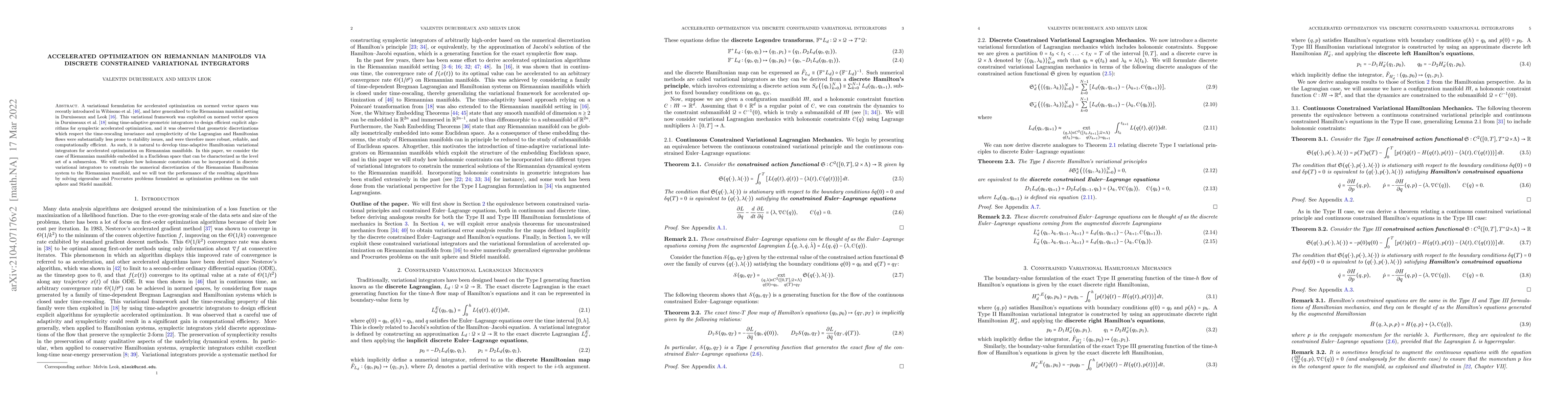 Thumbnail for Accelerated Optimization on Riemannian Manifolds via Discrete
  Constrained Variational Integrators