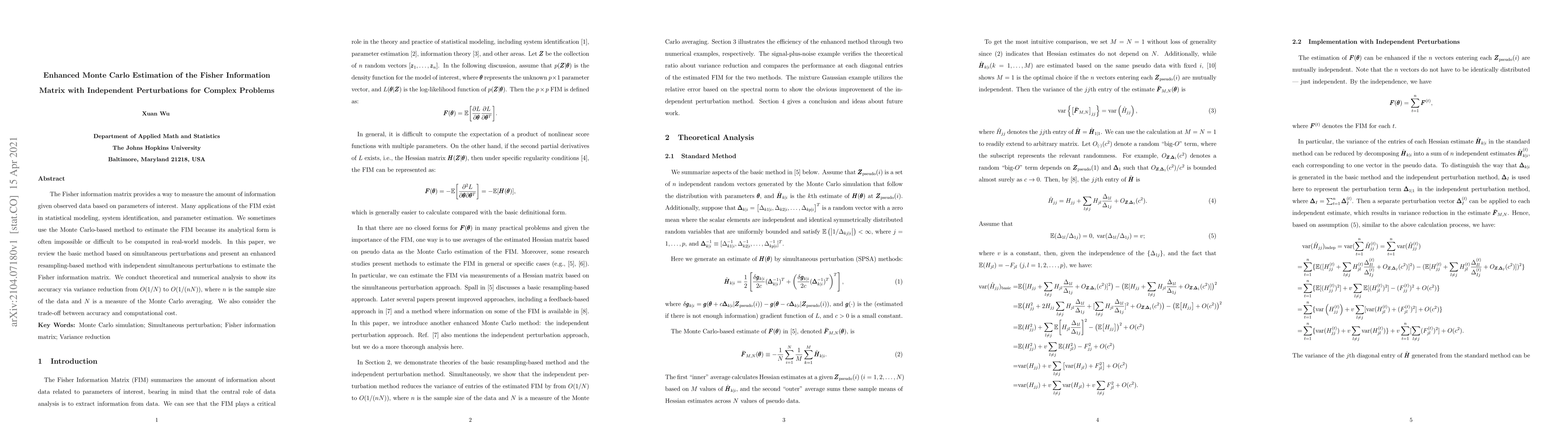 Thumbnail for Enhanced Monte Carlo Estimation of the Fisher Information Matrix with
  Independent Perturbations for Complex Problems
