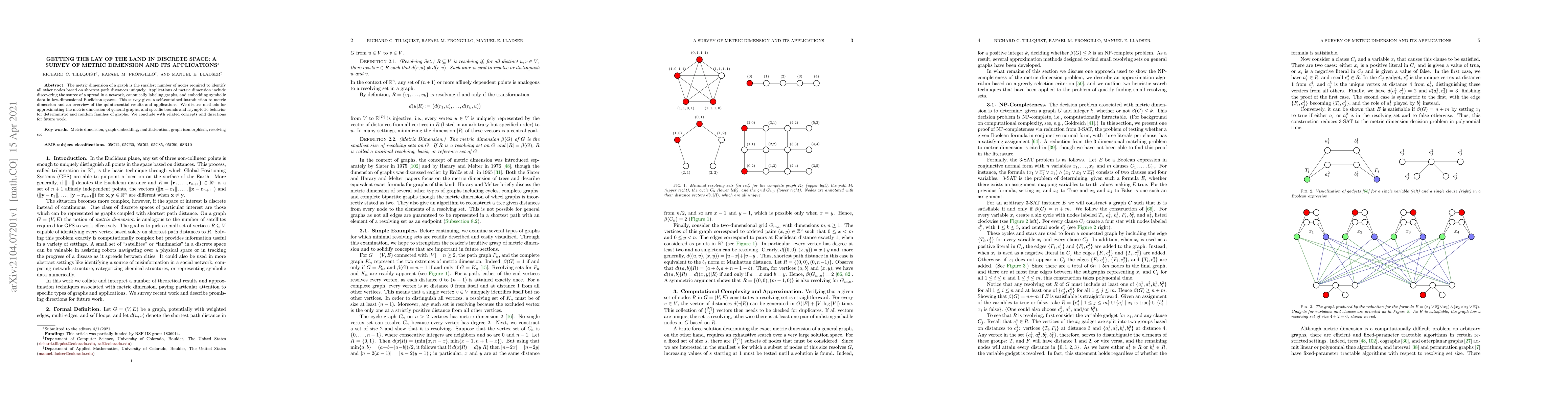 Thumbnail for Getting the Lay of the Land in Discrete Space: A Survey of Metric
  Dimension and its Applications