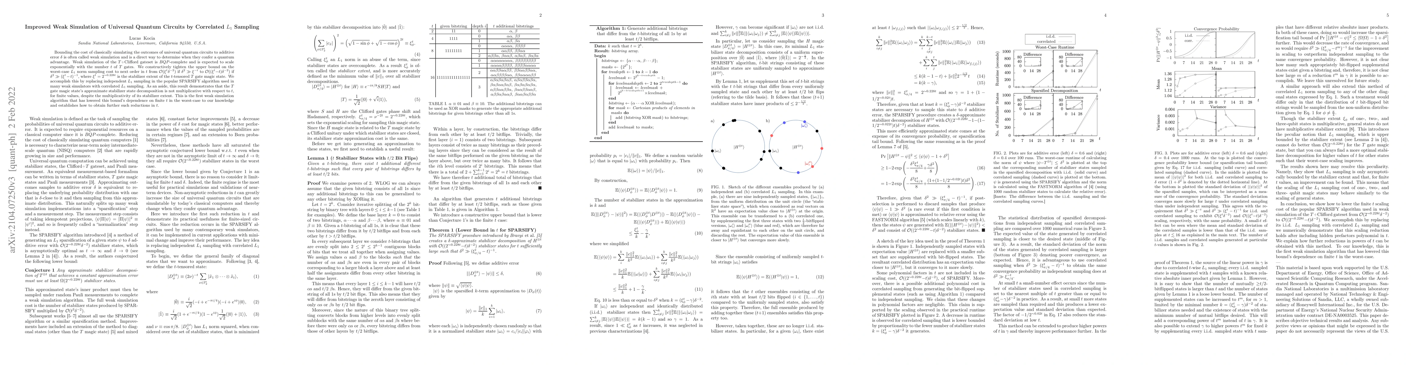 Thumbnail for Improved Weak Simulation of Universal Quantum Circuits by Correlated
  $L_1$ Sampling