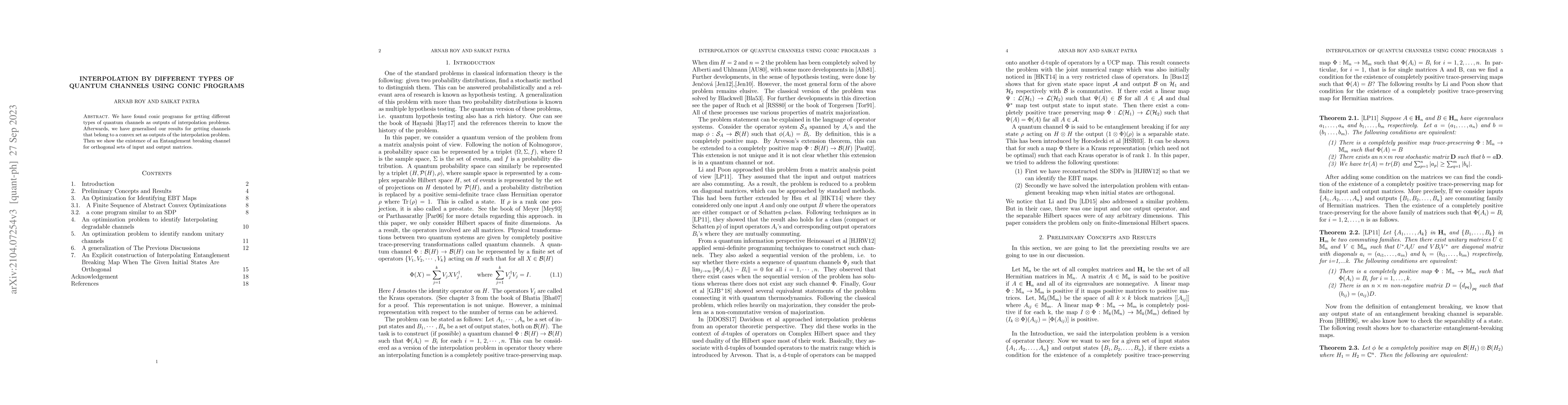 Thumbnail for Interpolation by Different Types of Quantum Channels Using Conic
  Programs