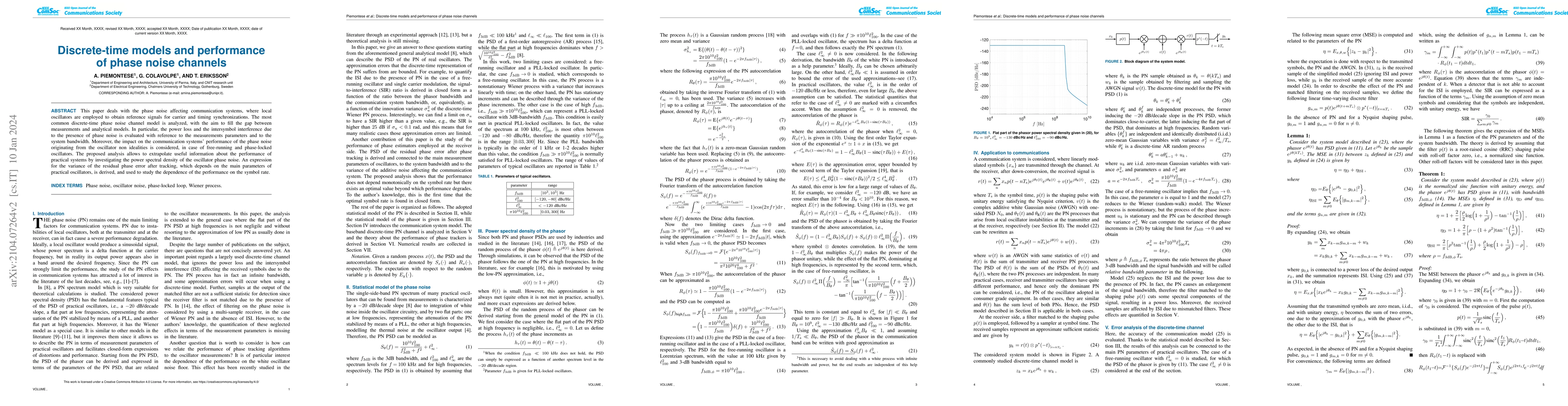 Thumbnail for Discrete-time models and performance of phase noise channels
