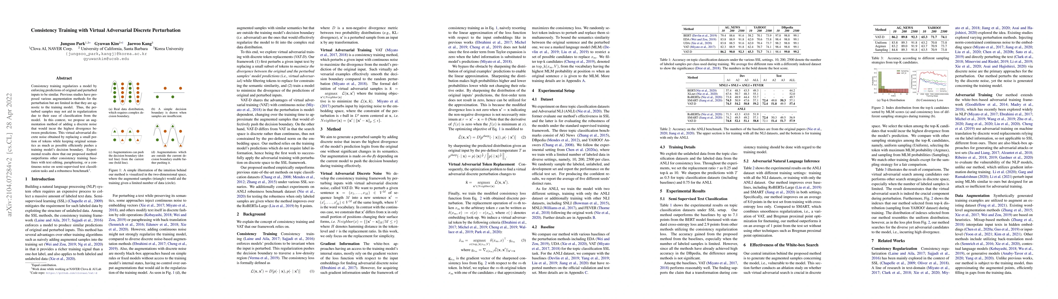 Thumbnail for Consistency Training with Virtual Adversarial Discrete Perturbation