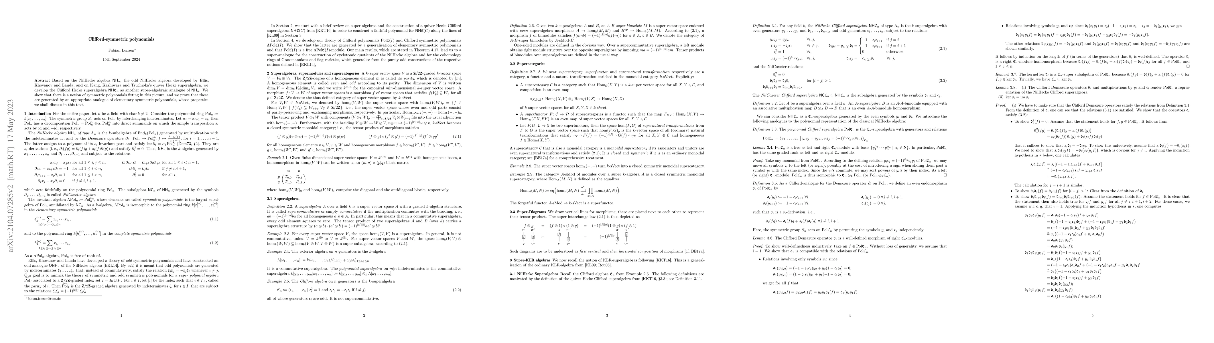 Thumbnail for Clifford-symmetric polynomials