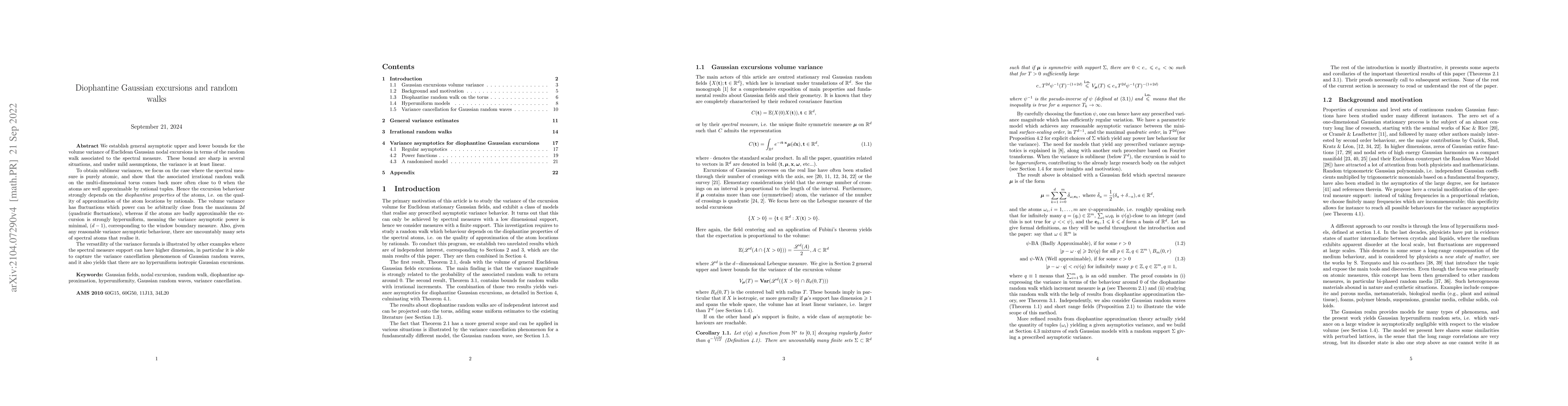 Thumbnail for Diophantine Gaussian excursions and random walks