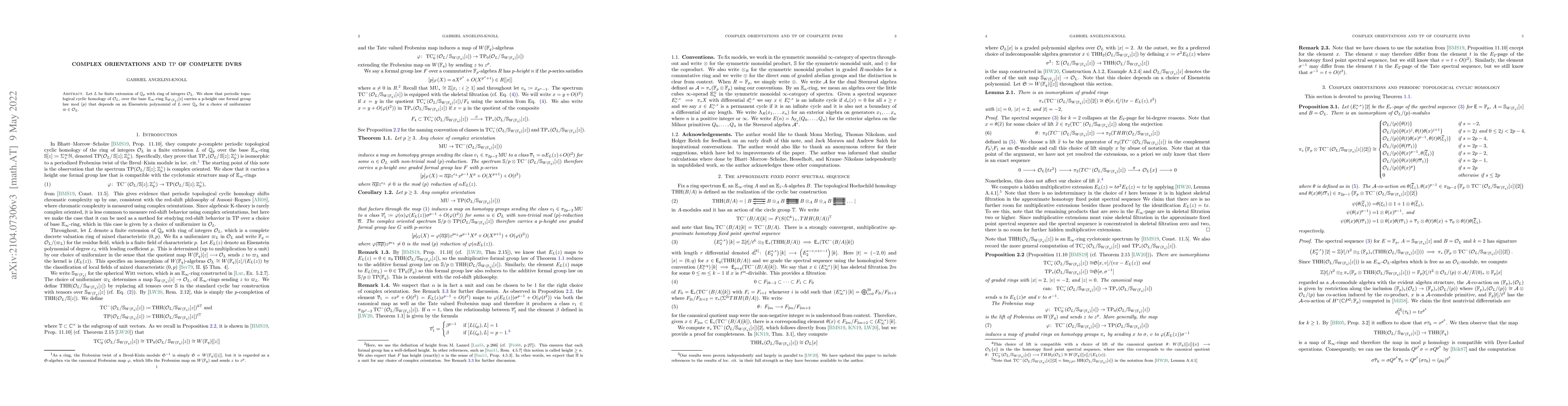 Thumbnail for Complex orientations and $\text{TP}$ of complete DVRS