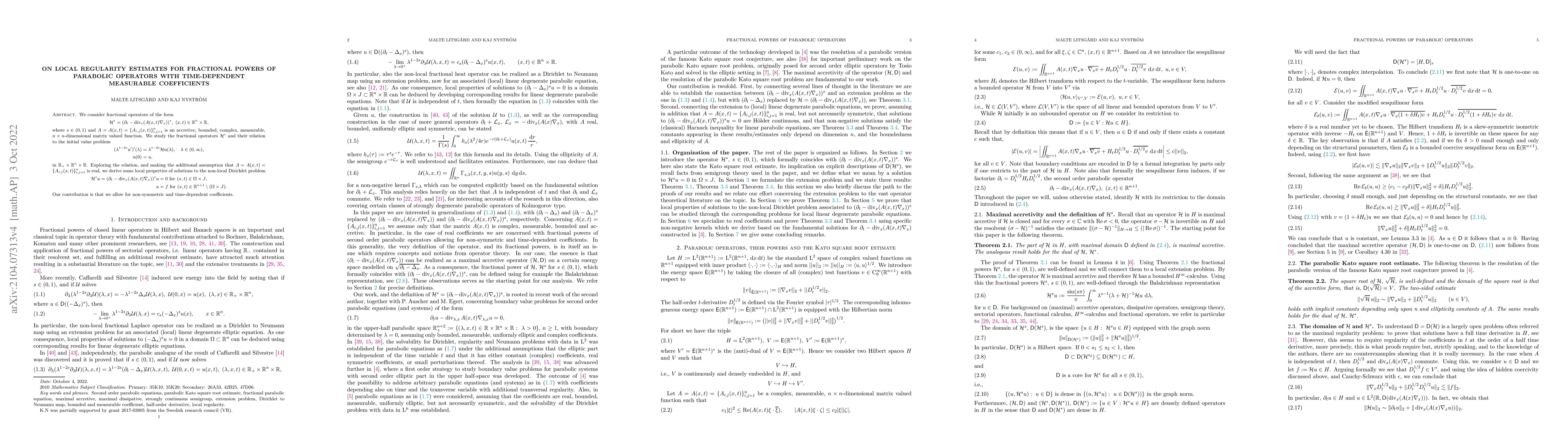 Thumbnail for On local regularity estimates for fractional powers of parabolic
  operators with time-dependent measurable coefficients