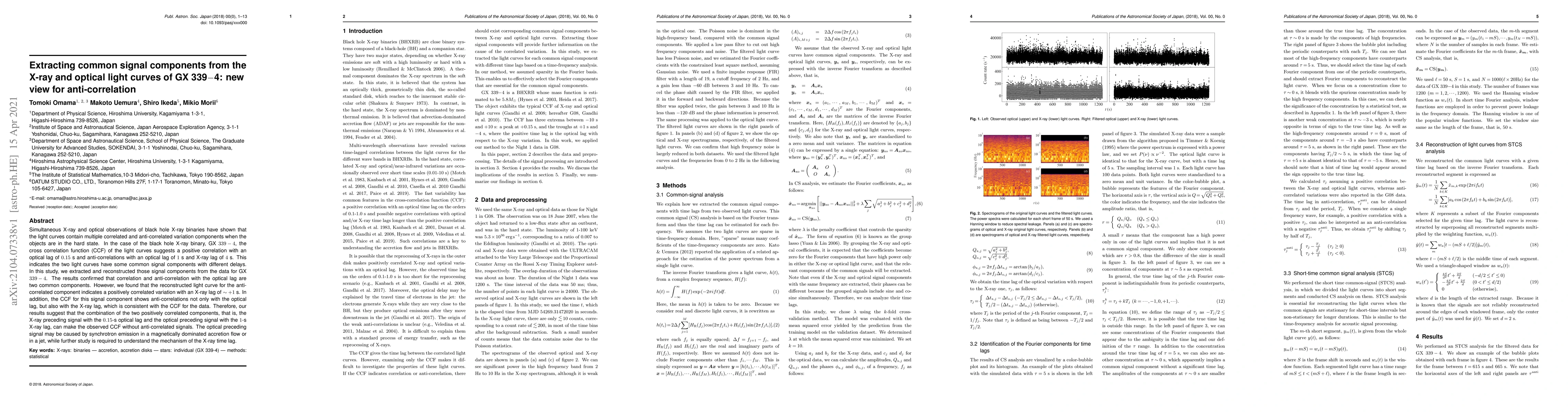 Thumbnail for Extracting common signal components from the X-ray and optical light
  curves of GX 339-4: new view for anti-correlation