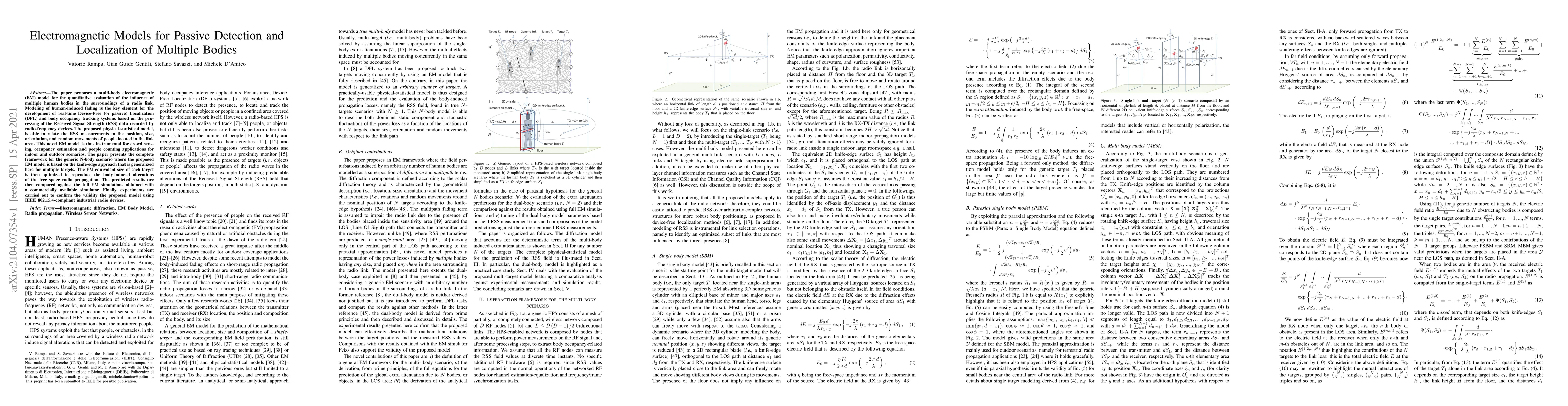 Thumbnail for Electromagnetic Models for Passive Detection and Localization of
  Multiple Bodies