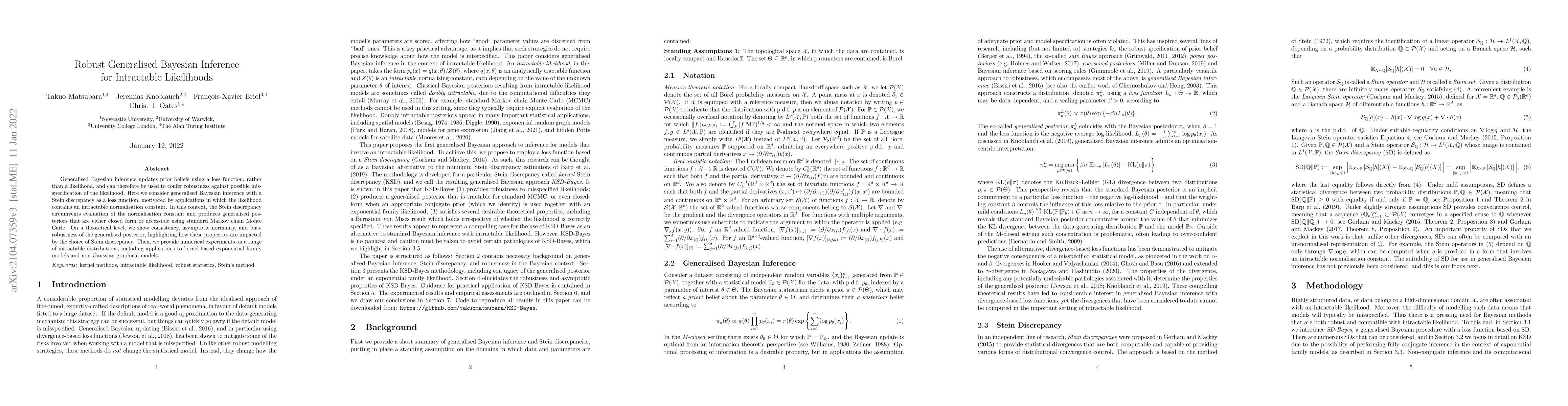 Thumbnail for Robust Generalised Bayesian Inference for Intractable Likelihoods