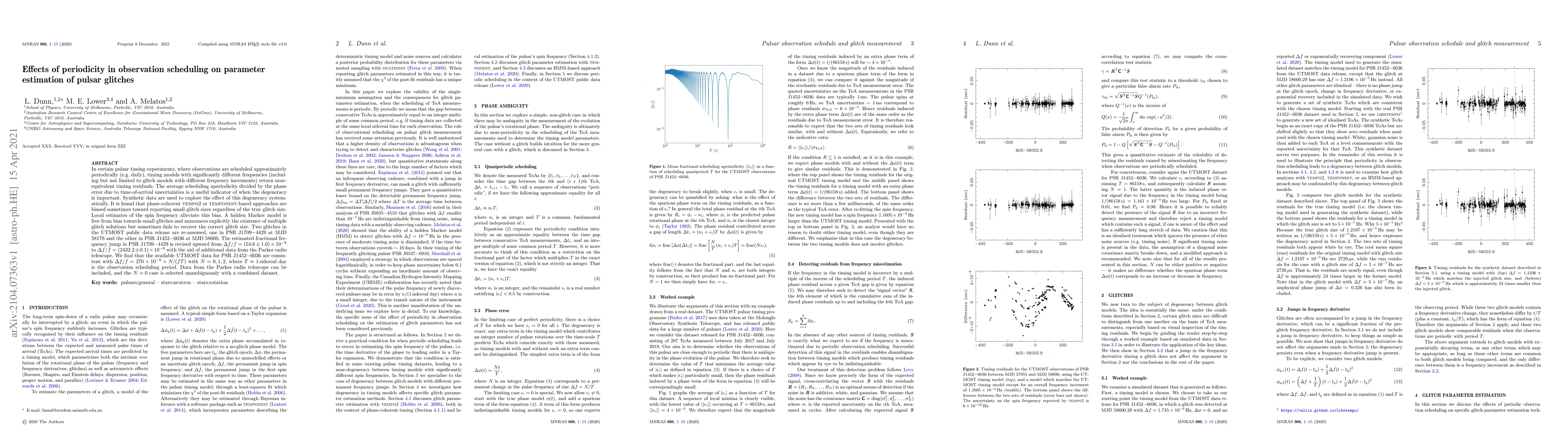 Thumbnail for Effects of periodicity in observation scheduling on parameter estimation
  of pulsar glitches
