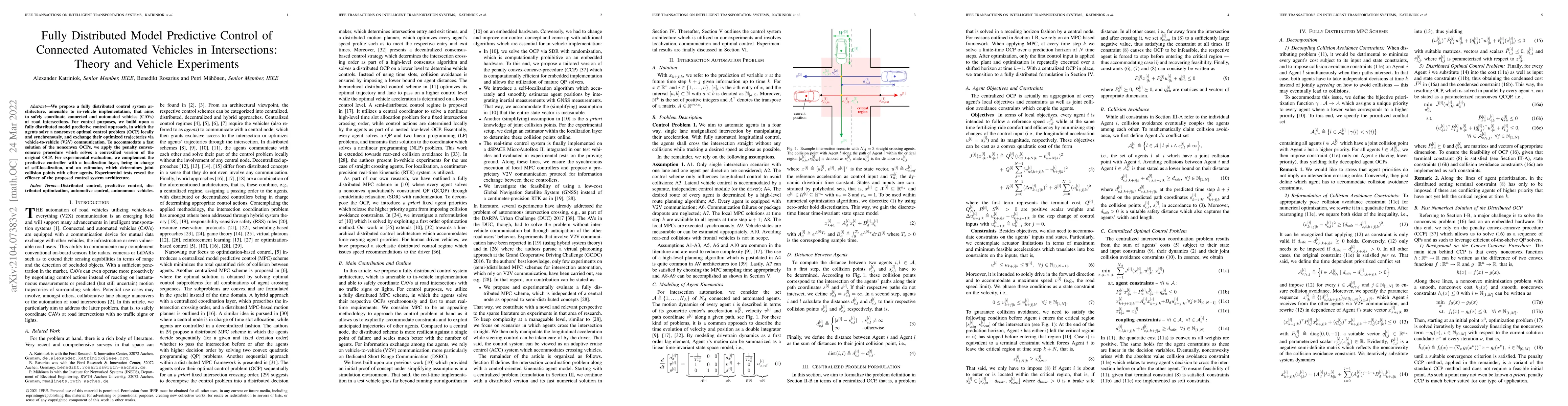 Thumbnail for Fully Distributed Model Predictive Control of Connected Automated
  Vehicles in Intersections: Theory and Vehicle Experiments