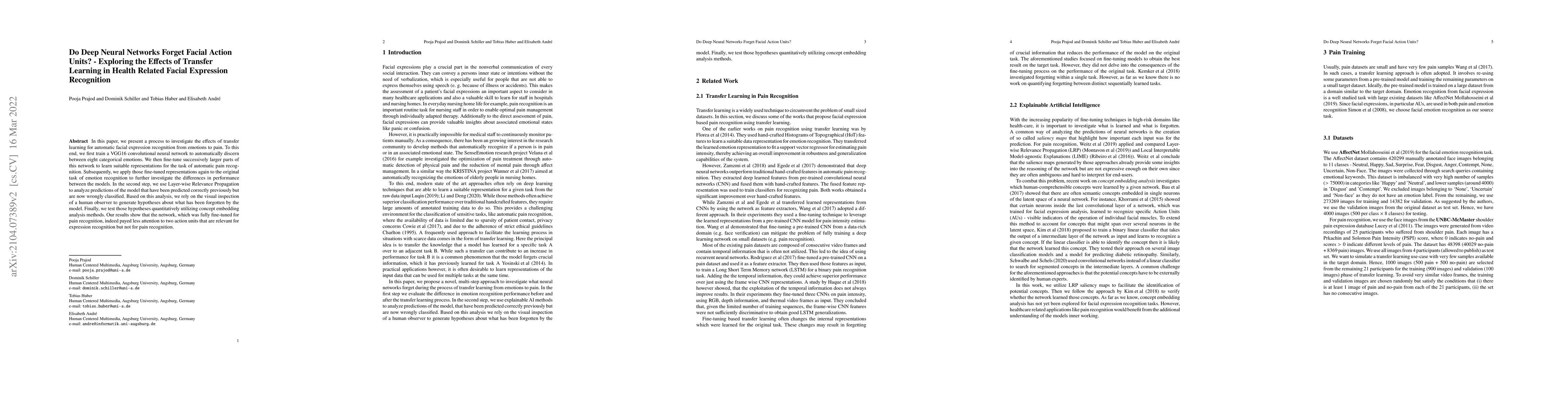 Thumbnail for Do Deep Neural Networks Forget Facial Action Units? -- Exploring the
  Effects of Transfer Learning in Health Related Facial Expression Recognition