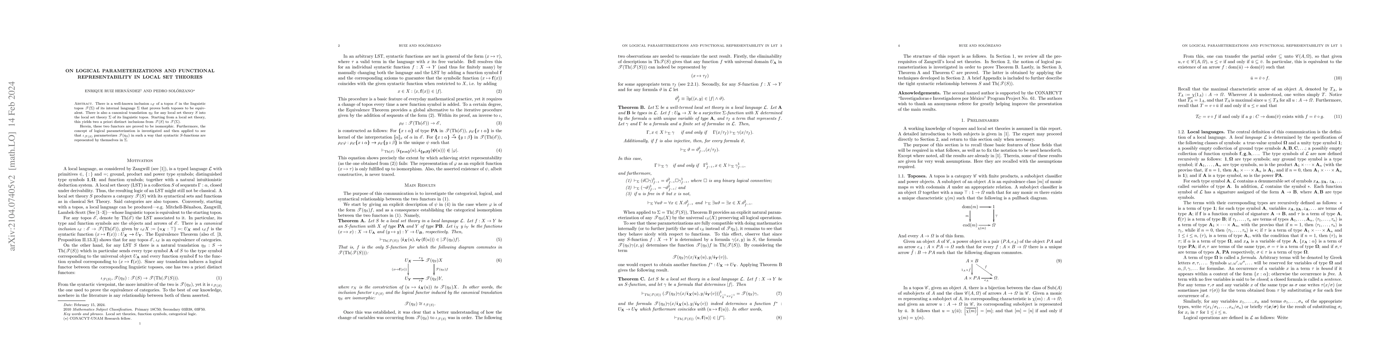 Thumbnail for On logical parameterizations and functional representability in local
  set theories