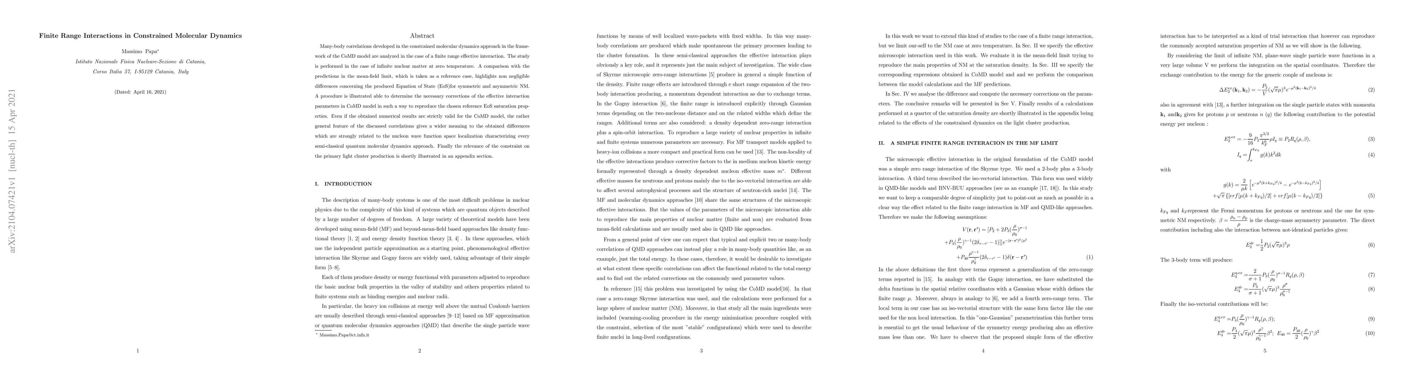 Thumbnail for Finite Range Interactions in Constrained Molecular Dynamics