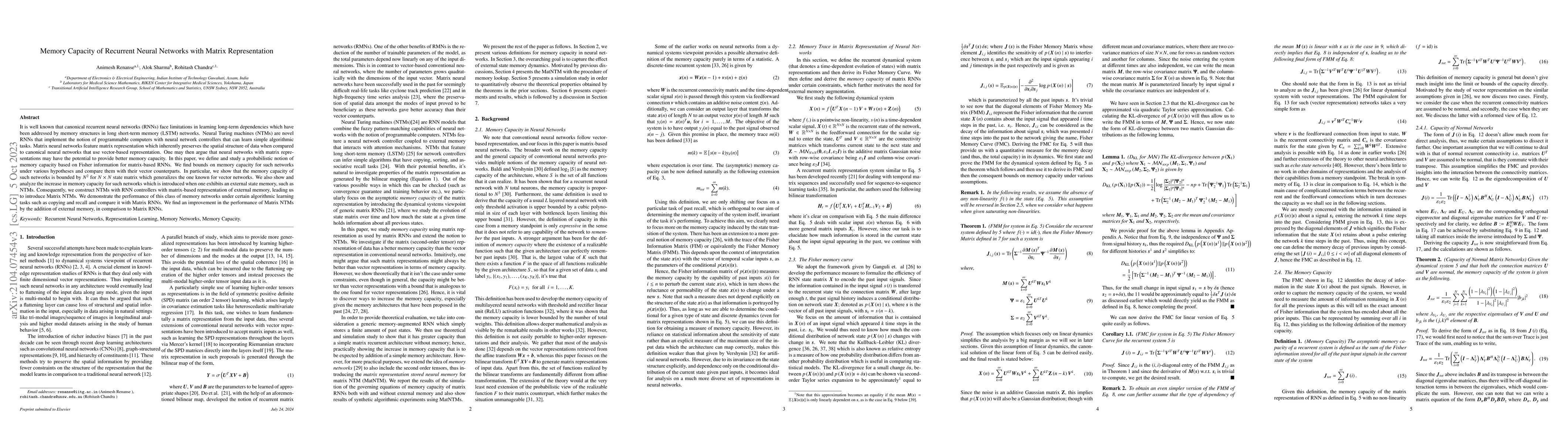 Thumbnail for Memory Capacity of Recurrent Neural Networks with Matrix Representation