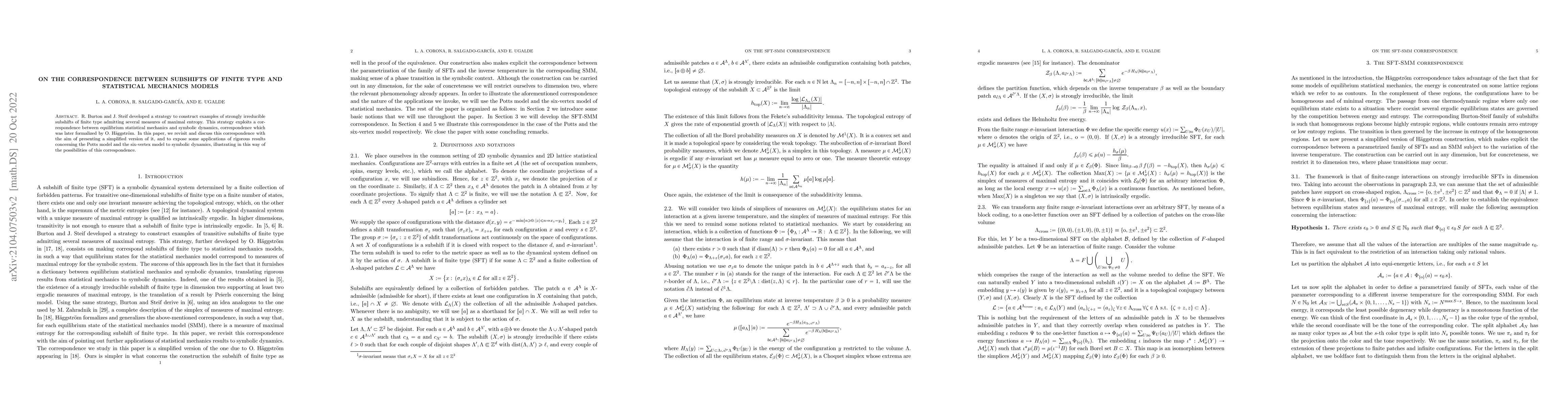 Thumbnail for On the correspondence between Subshifts of Finite Type and Statistical
  Mechanics Models