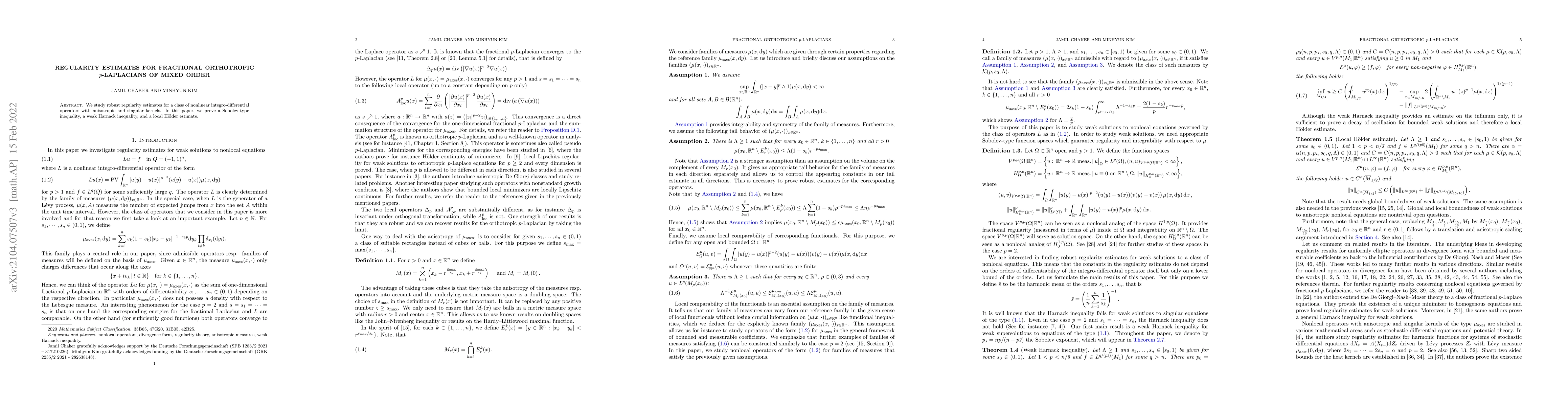 Thumbnail for Regularity estimates for fractional orthotropic $p$-Laplacians of mixed
  order