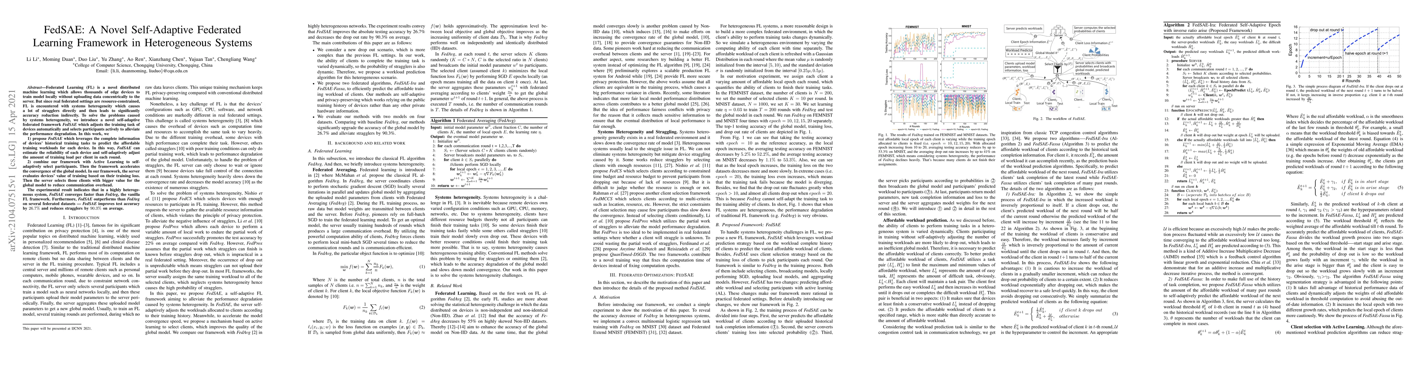 Thumbnail for FedSAE: A Novel Self-Adaptive Federated Learning Framework in
  Heterogeneous Systems