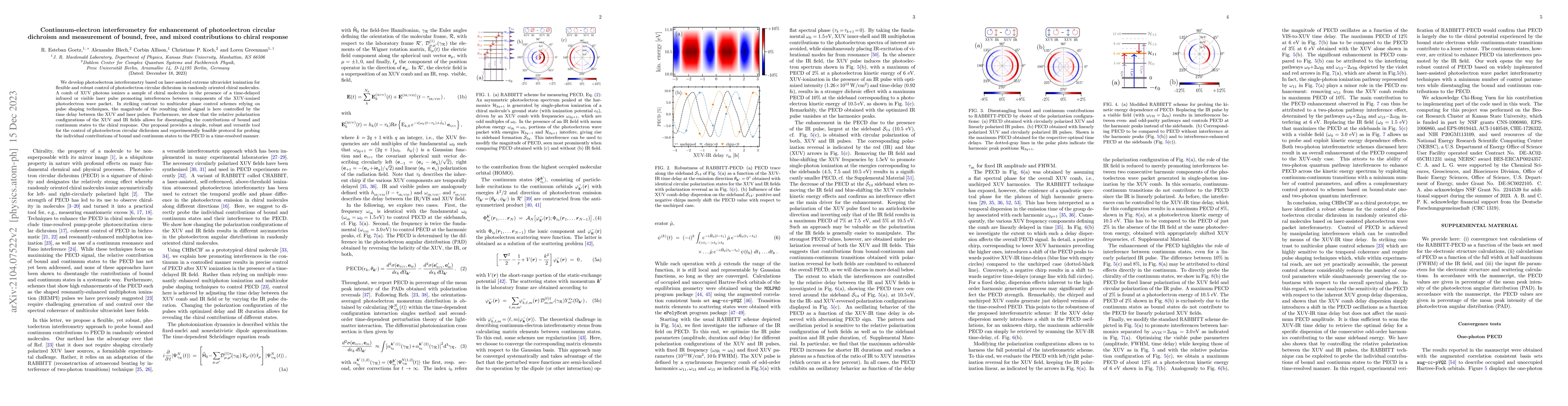Thumbnail for Continuum-electron interferometry for enhancement of photoelectron
  circular dichroism and measurement of bound, free, and mixed contributions to
  chiral response