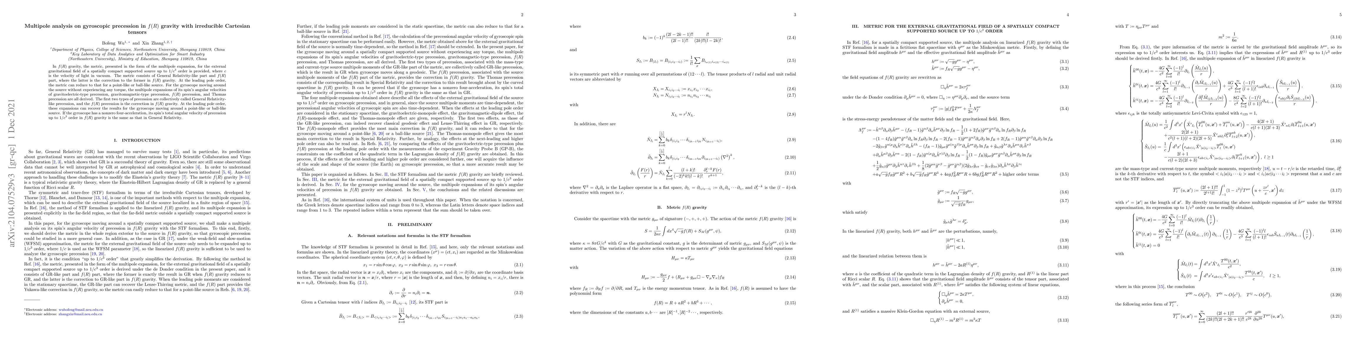 Thumbnail for Multipole analysis on gyroscopic precession in $f(R)$ gravity with
  irreducible Cartesian tensors