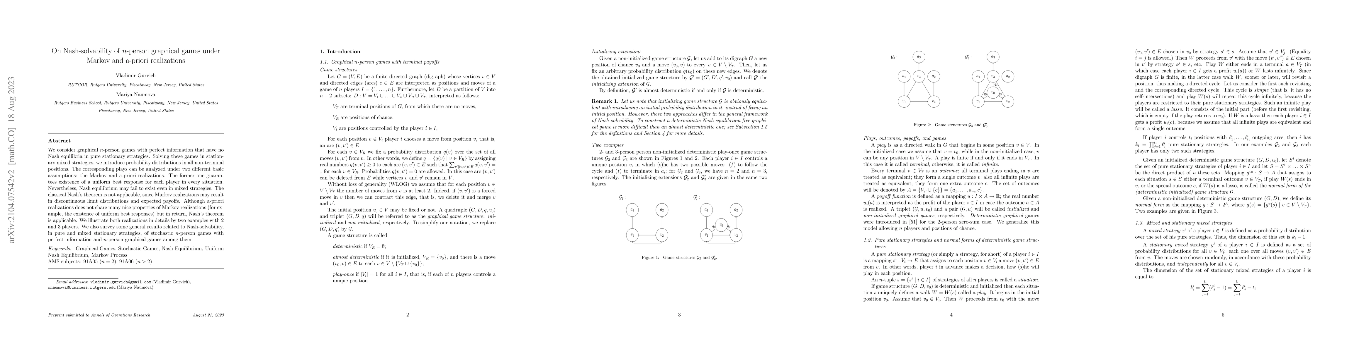 Thumbnail for On Nash-solvability of n-person graphical games under Markov's and a
  priori realizations