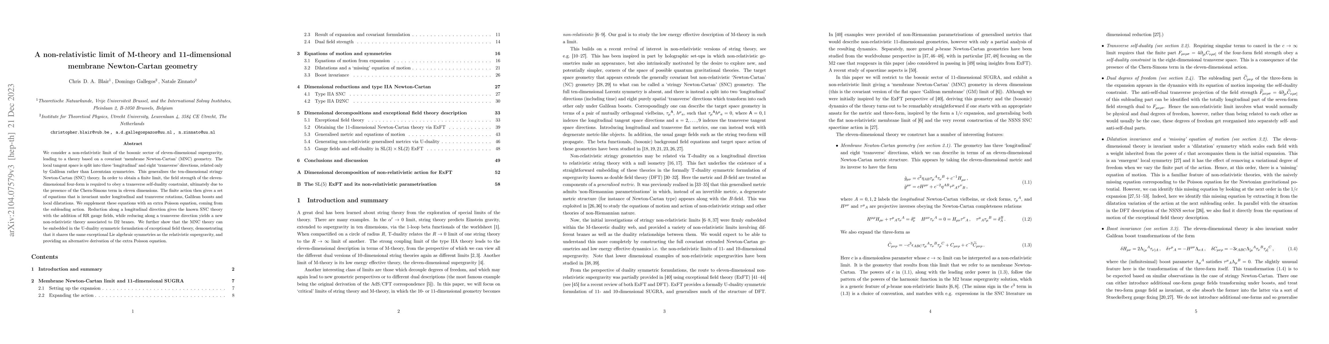 Thumbnail for A non-relativistic limit of M-theory and 11-dimensional membrane
  Newton-Cartan geometry
