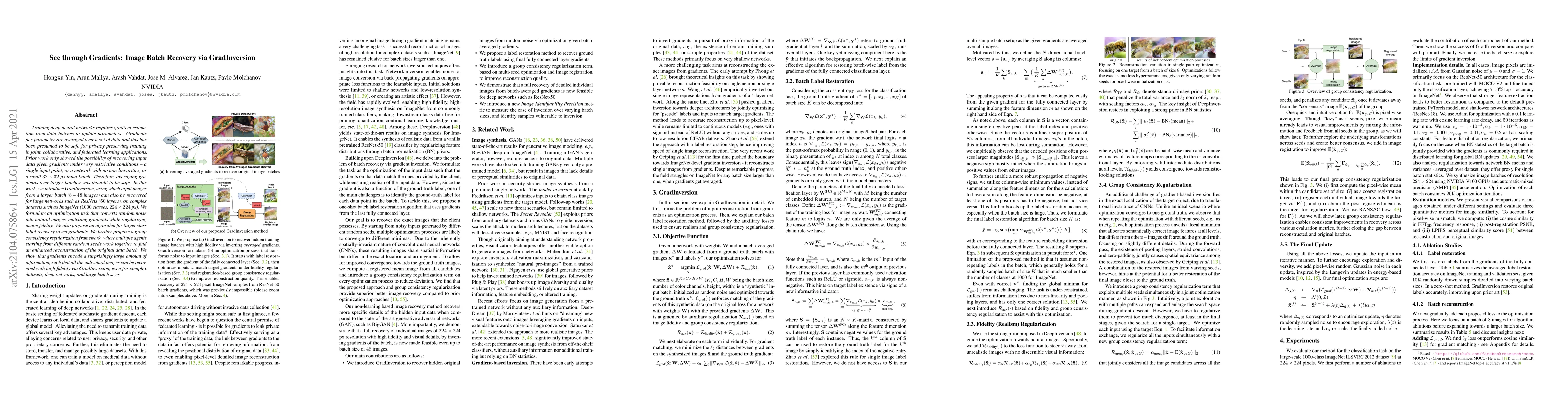 Thumbnail for See through Gradients: Image Batch Recovery via GradInversion