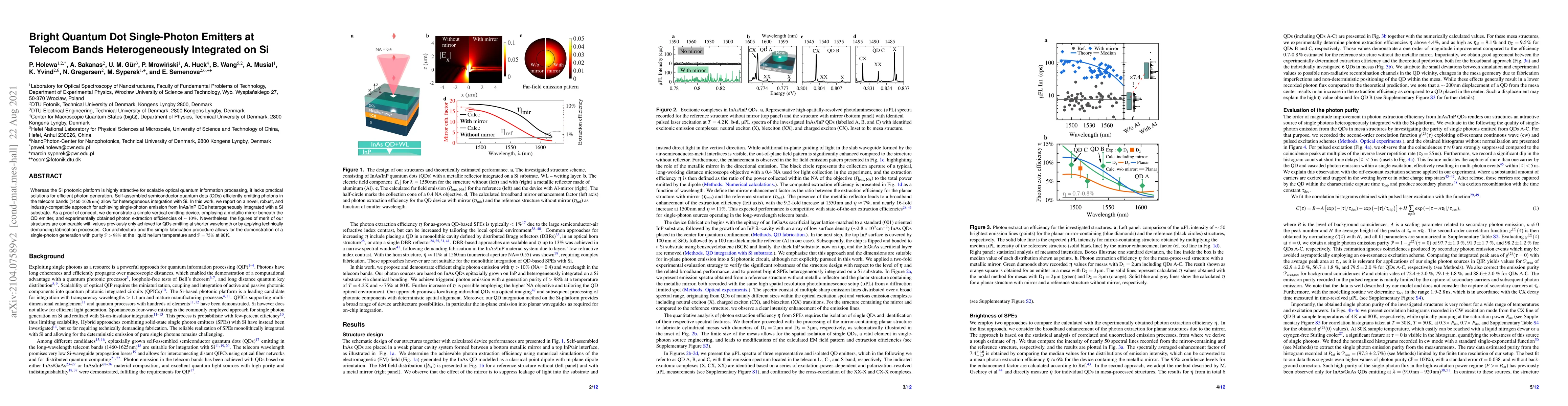 Thumbnail for Bright Quantum Dot Single-Photon Emitters at Telecom Bands
  Heterogeneously Integrated on Si