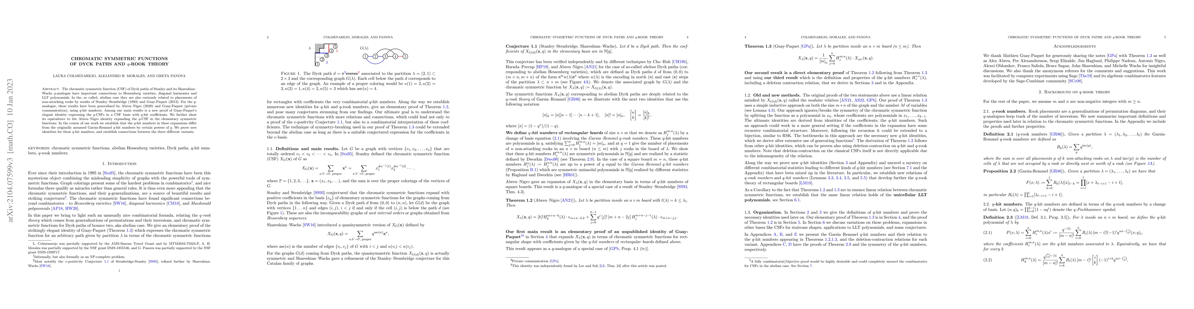Thumbnail for Chromatic symmetric functions of Dyck paths and q-rook theory