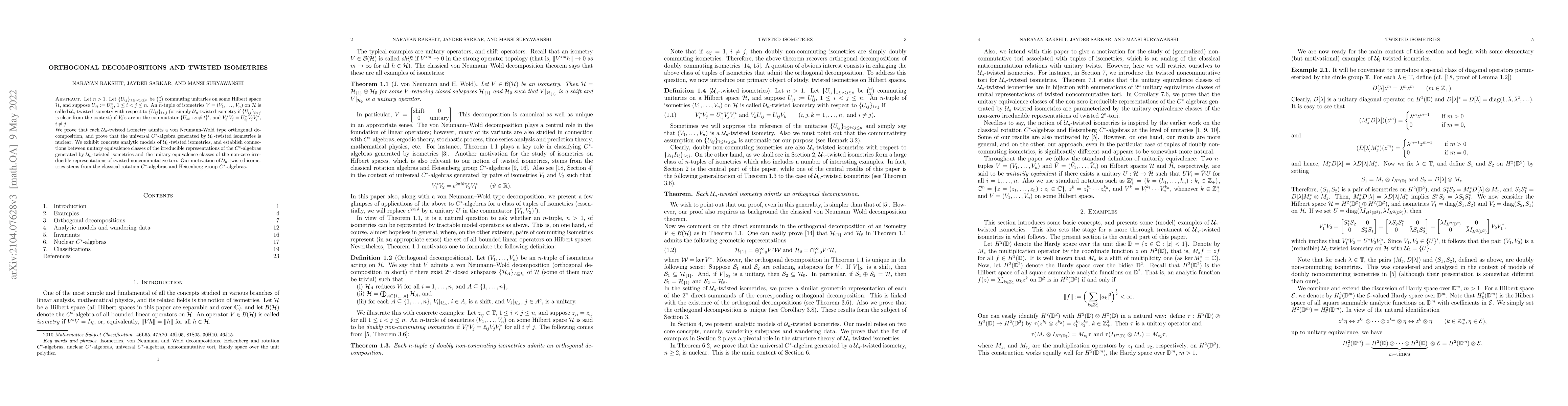 Thumbnail for Orthogonal decompositions and twisted isometries