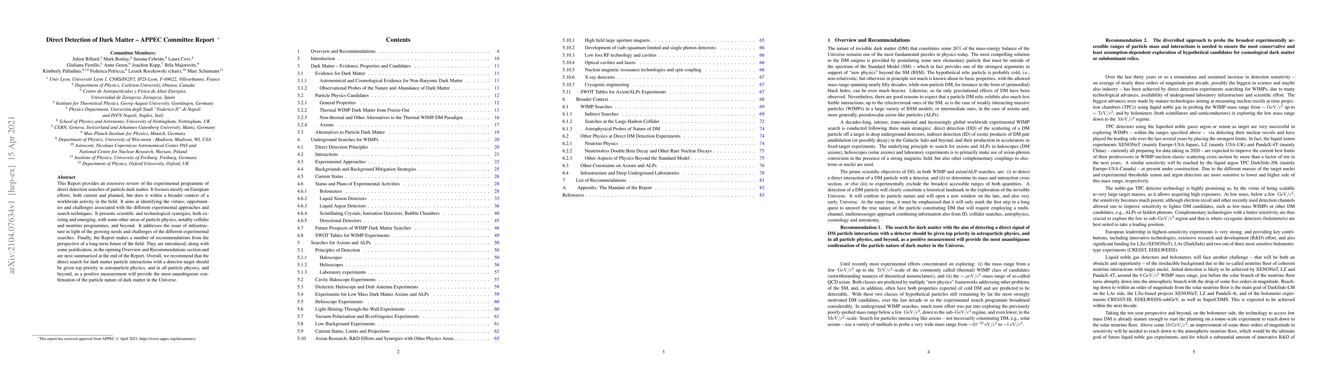 Thumbnail for Direct Detection of Dark Matter -- APPEC Committee Report