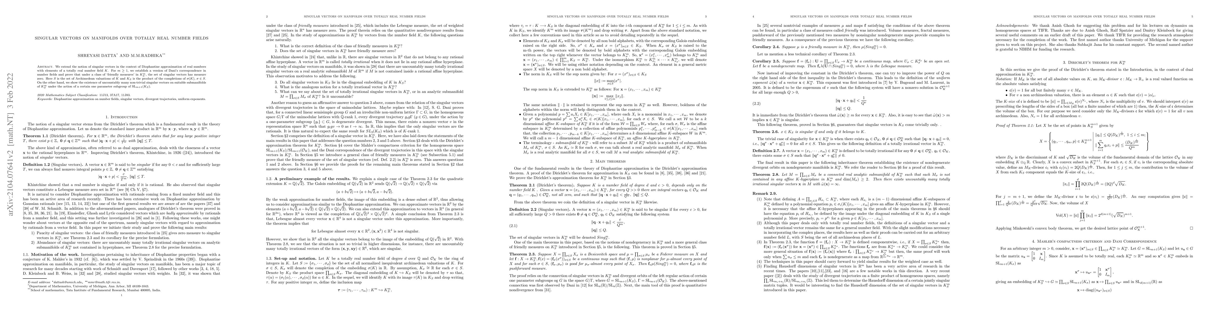 Thumbnail for Singular Vectors on Manifolds over totally real Number Fields