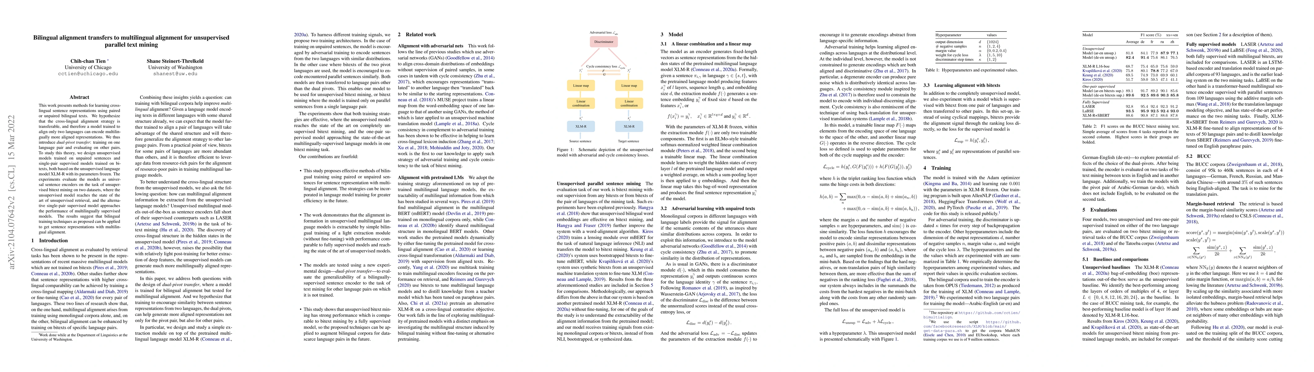 Thumbnail for Bilingual alignment transfers to multilingual alignment for unsupervised
  parallel text mining