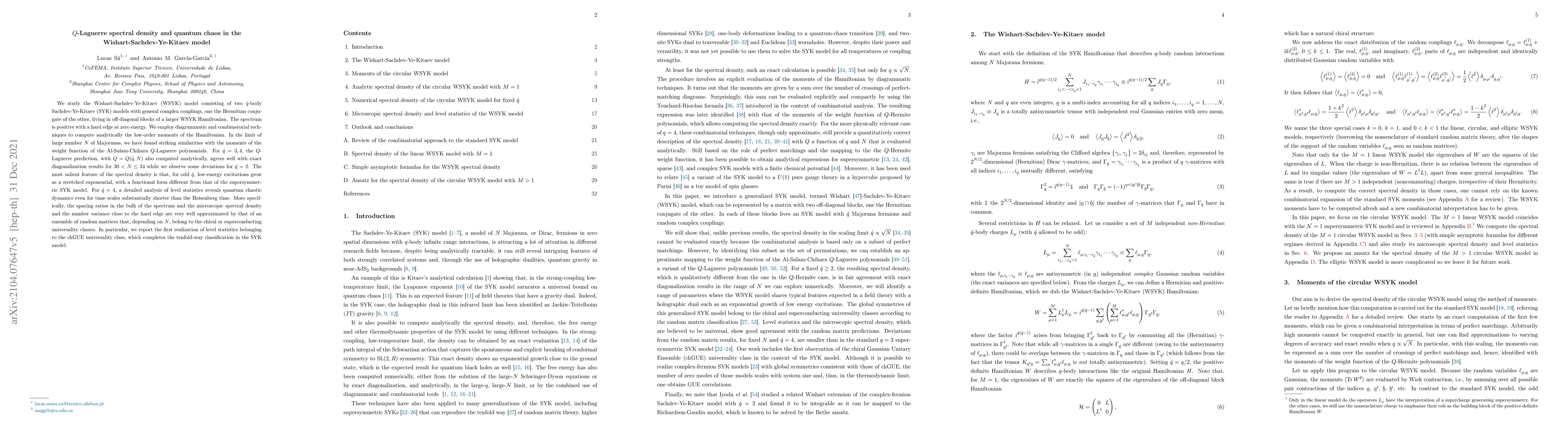 Thumbnail for $Q$-Laguerre spectral density and quantum chaos in the
  Wishart-Sachdev-Ye-Kitaev model