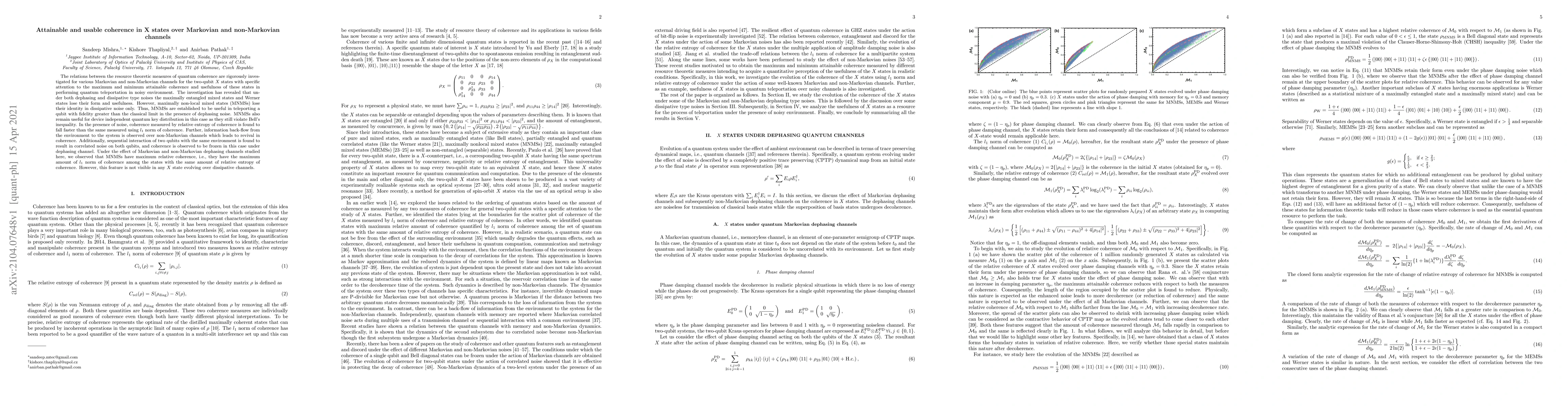 Thumbnail for Attainable and usable coherence in X states over Markovian and
  non-Markovian channels